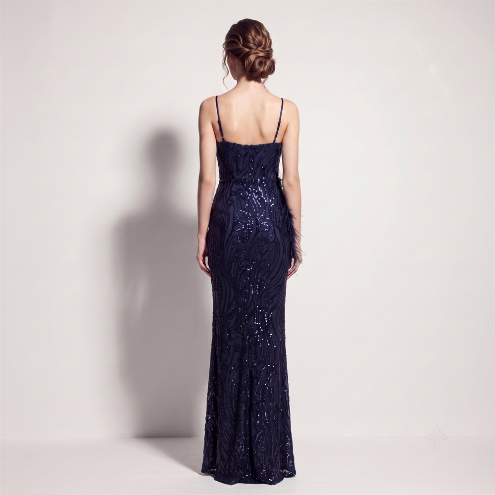 High split banquet long dress sequins sling evening dress