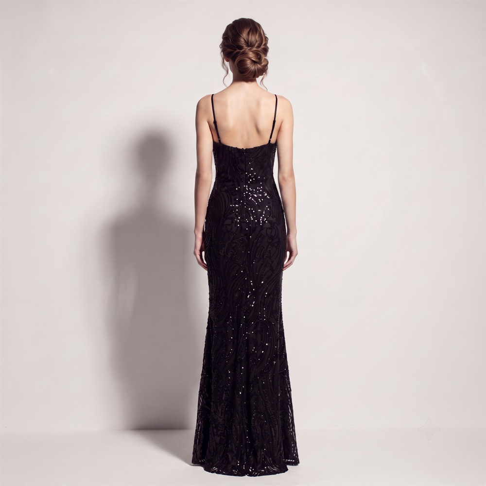 High split banquet long dress sequins sling evening dress
