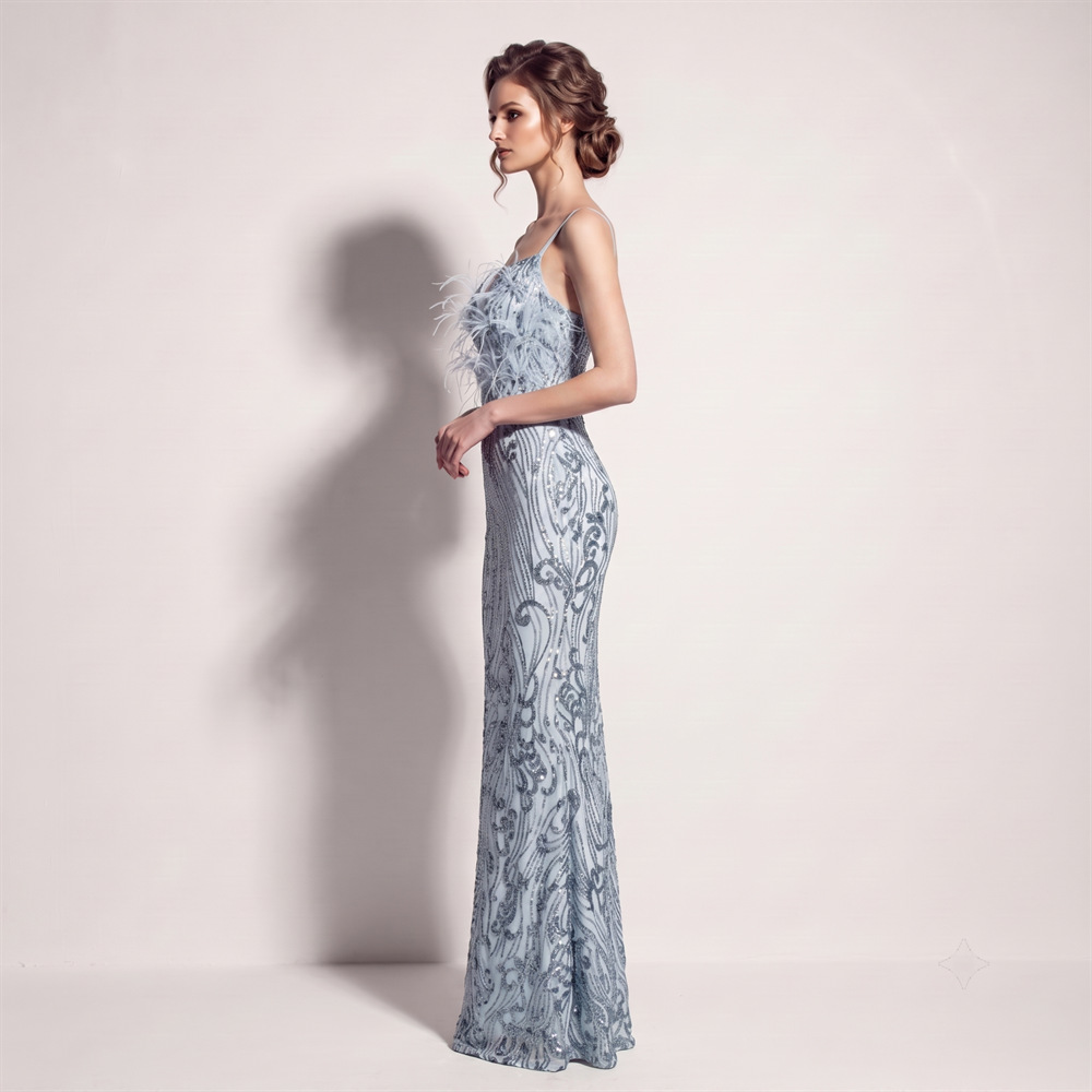 High split banquet long dress sequins sling evening dress