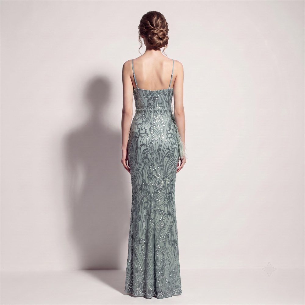 High split banquet long dress sequins sling evening dress