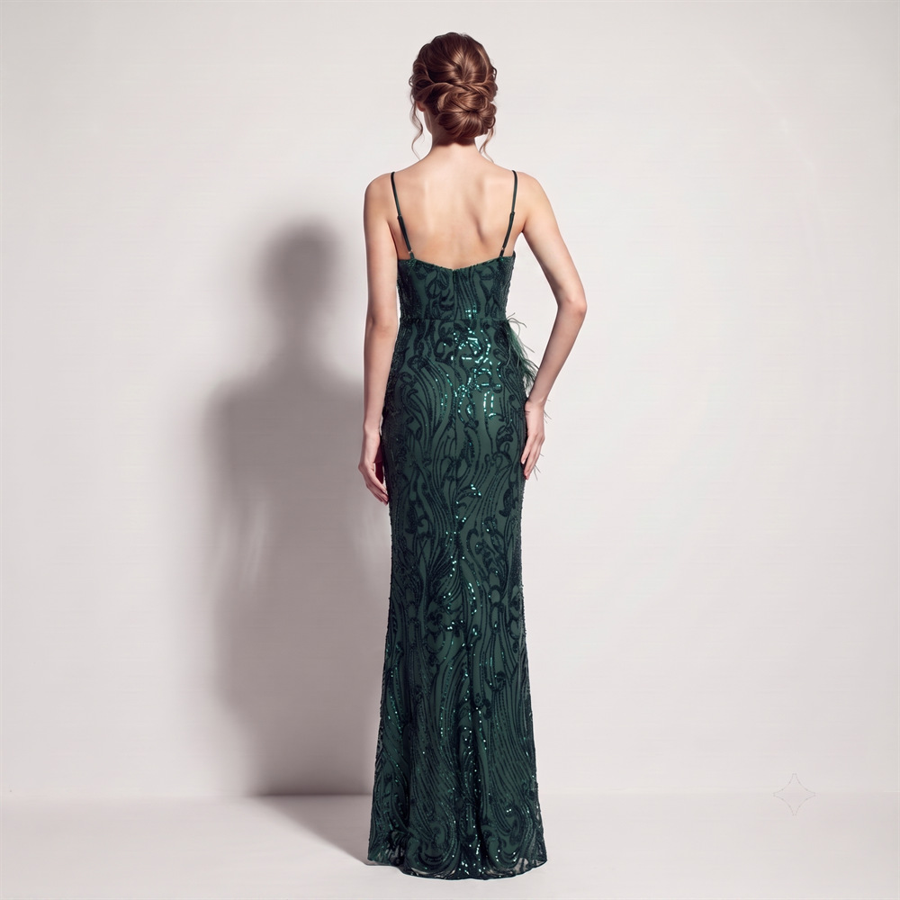 High split banquet long dress sequins sling evening dress