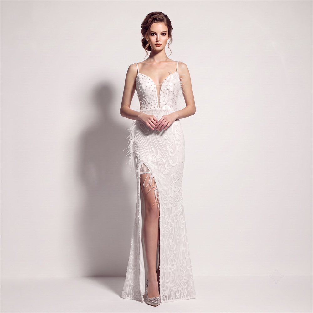 High split banquet long dress sequins sling evening dress