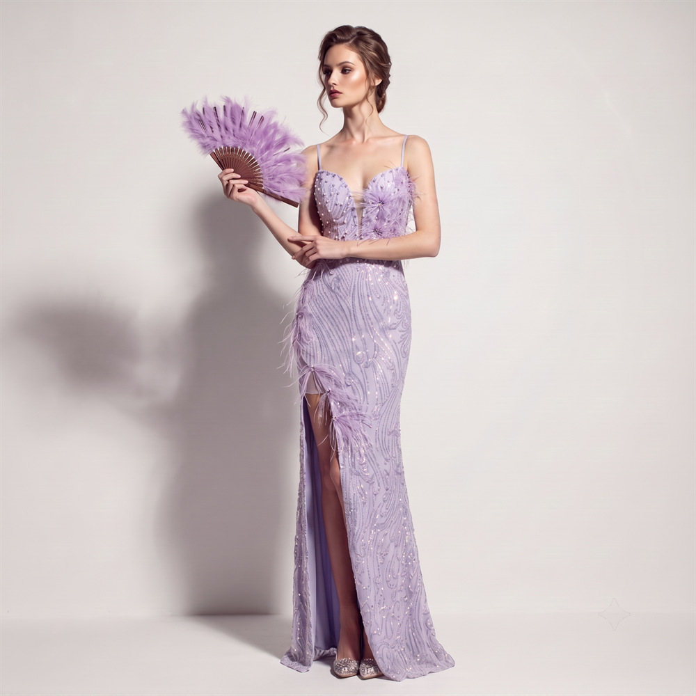 High split banquet long dress sequins sling evening dress