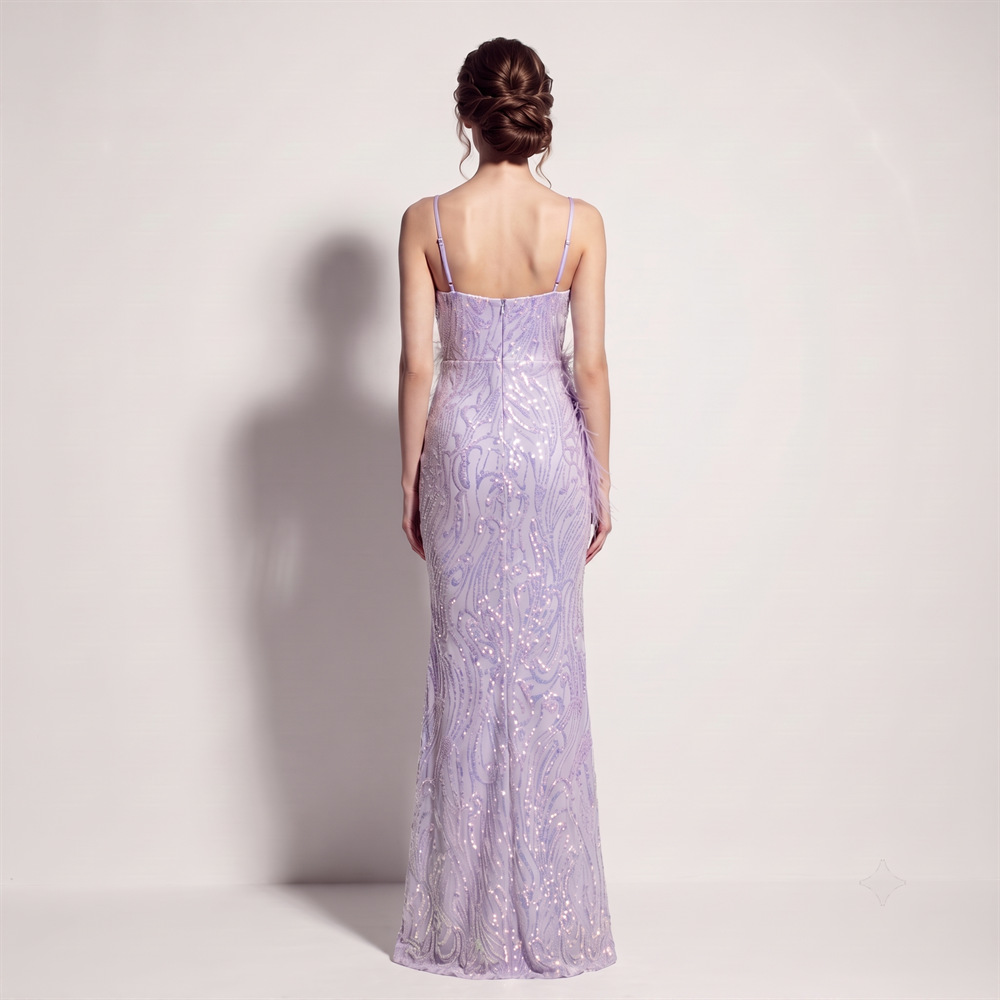 High split banquet long dress sequins sling evening dress