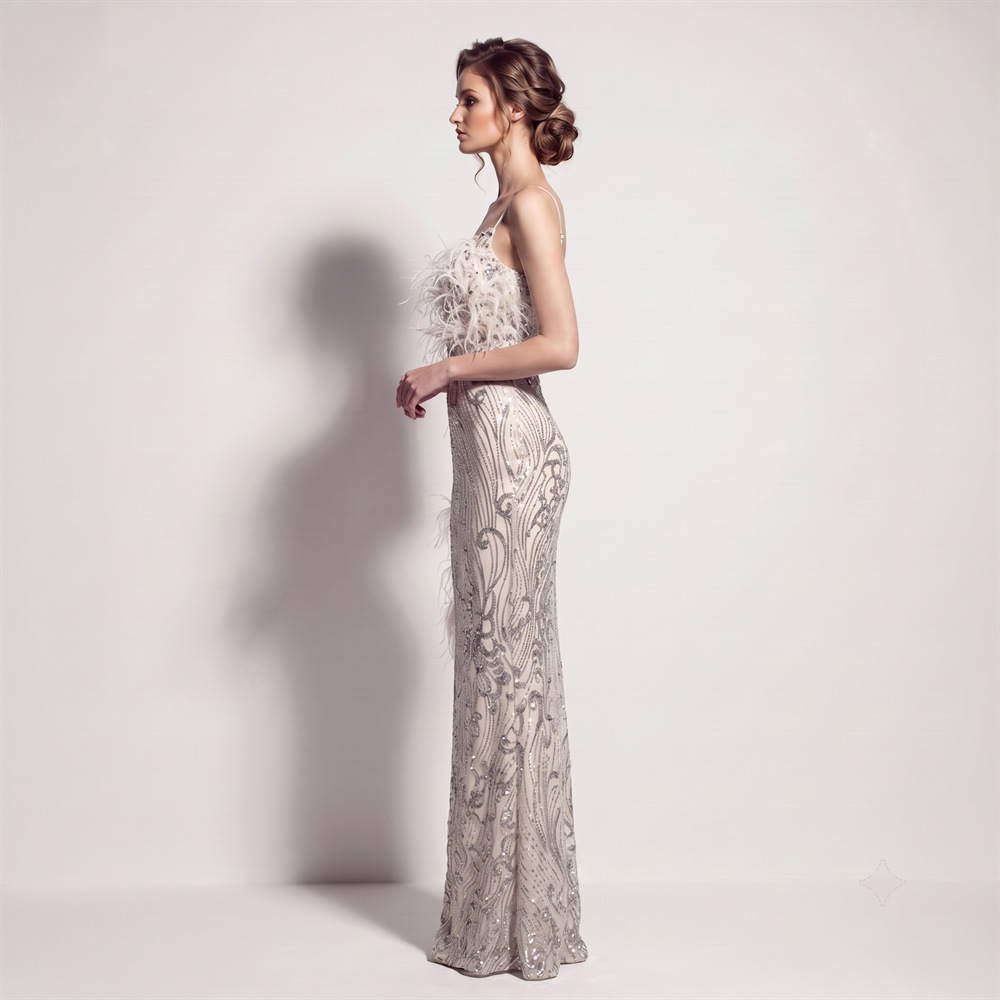 High split banquet long dress sequins sling evening dress