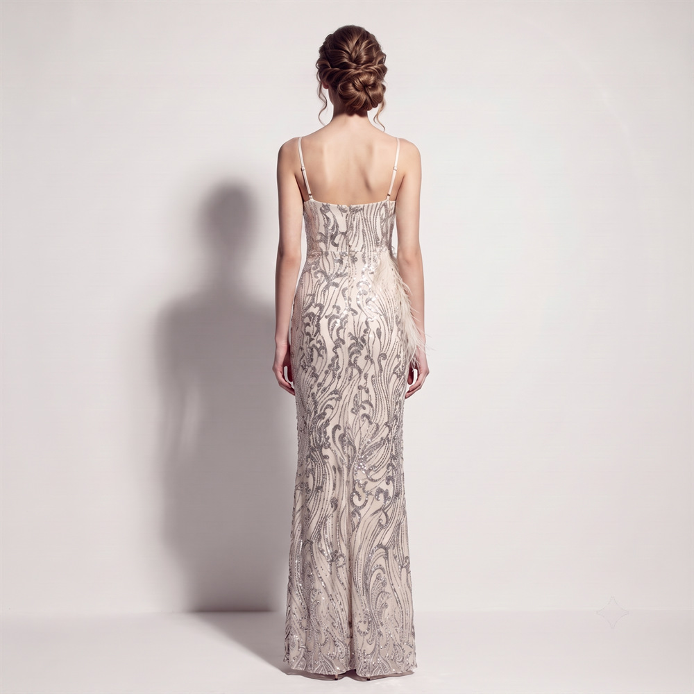 High split banquet long dress sequins sling evening dress