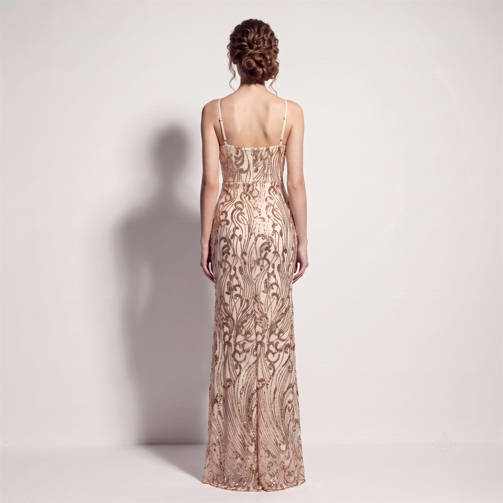 High split banquet long dress sequins sling evening dress