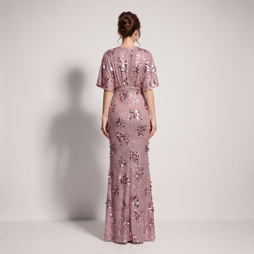 Split banquet evening dress catwalk boats sleeve long dress