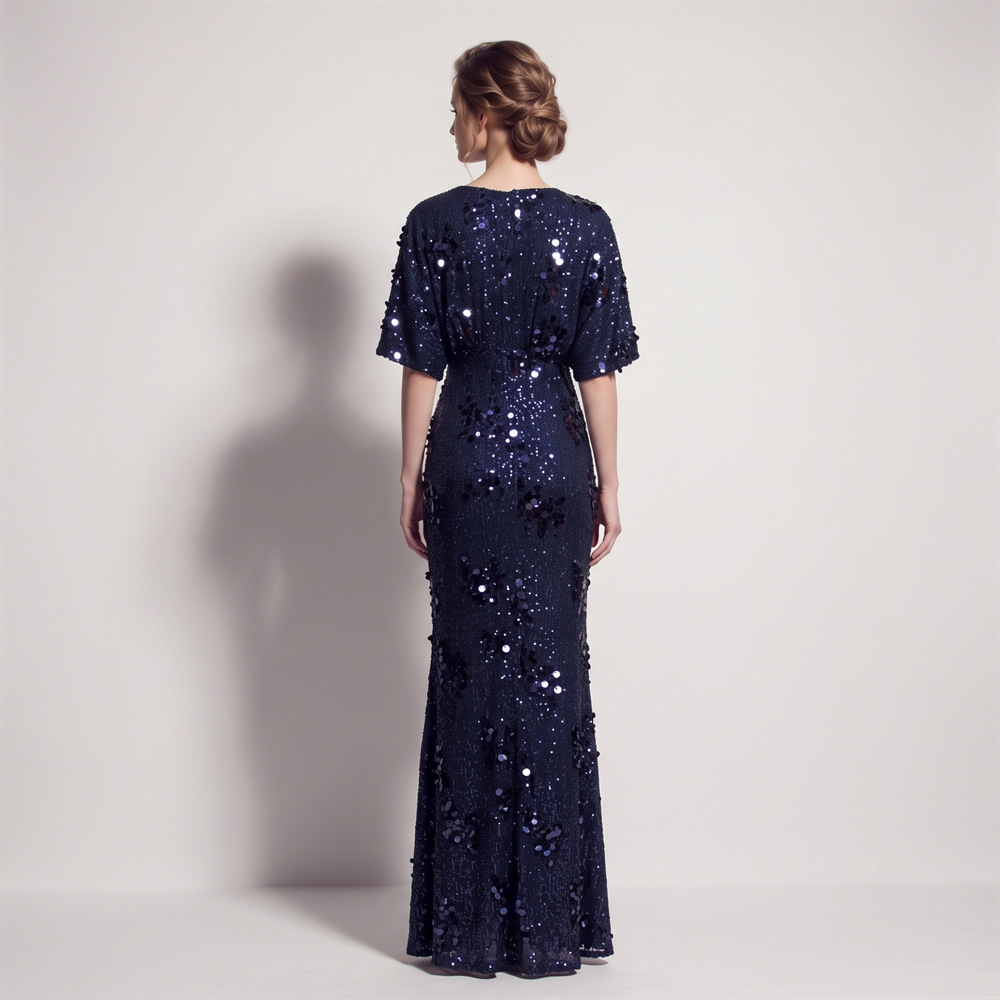 Split banquet evening dress catwalk boats sleeve long dress