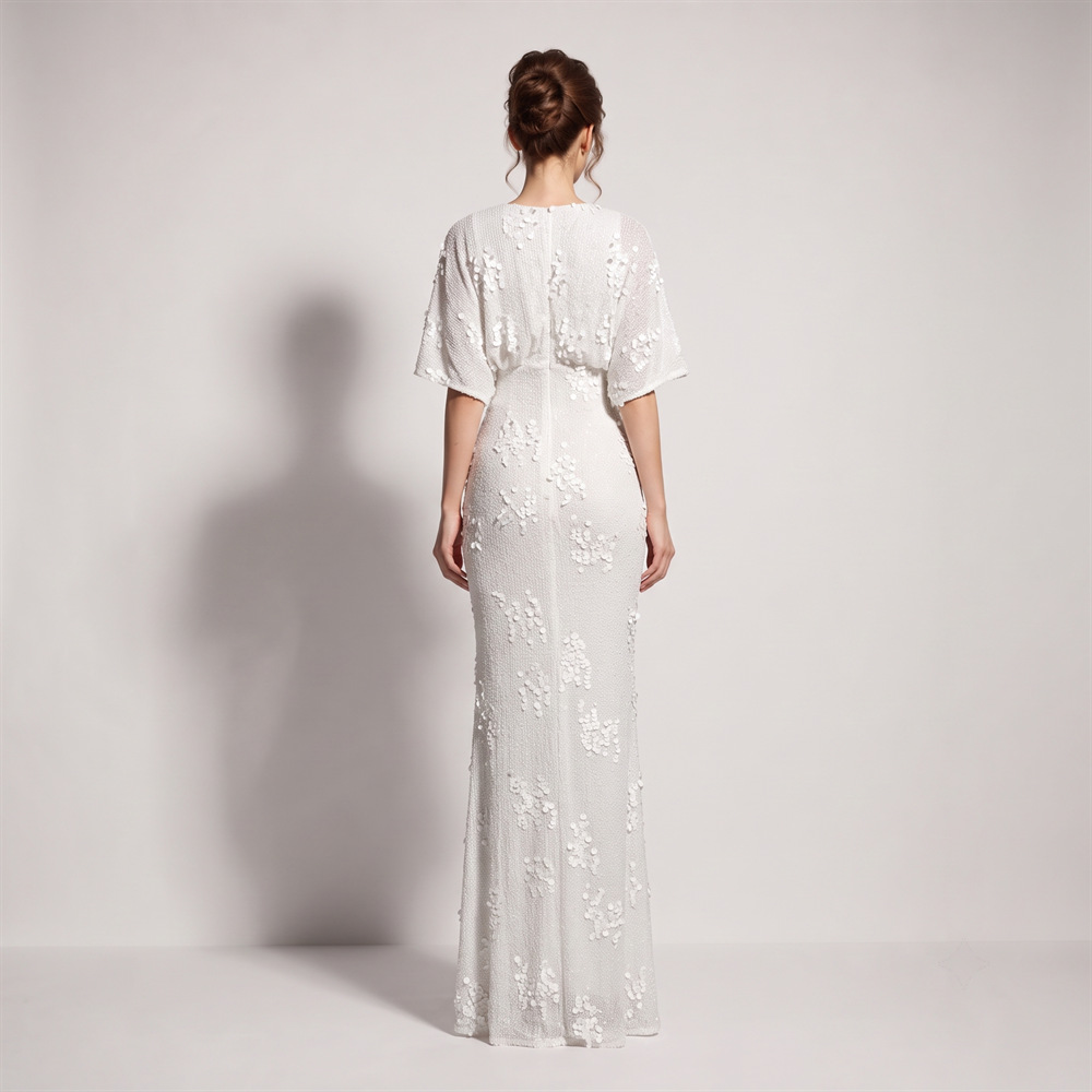 Split banquet evening dress catwalk boats sleeve long dress