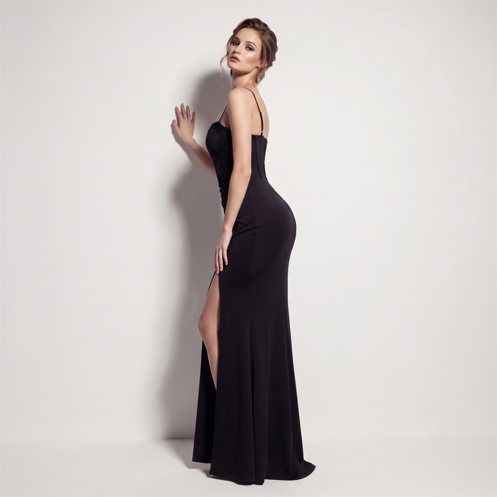 Set beads banquet evening dress high split ladies long dress