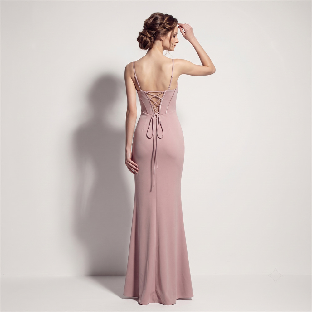 Set beads banquet evening dress high split ladies long dress