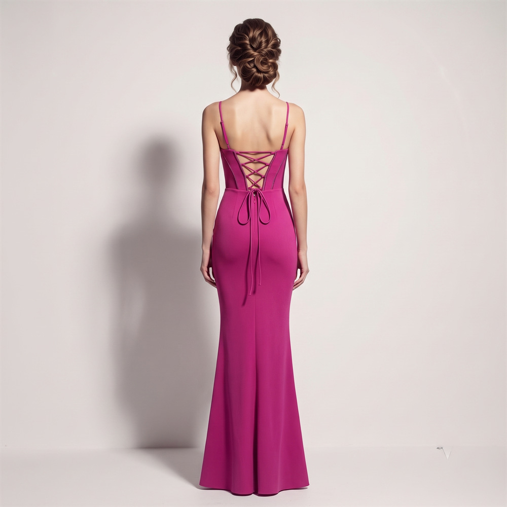 Set beads banquet evening dress high split ladies long dress