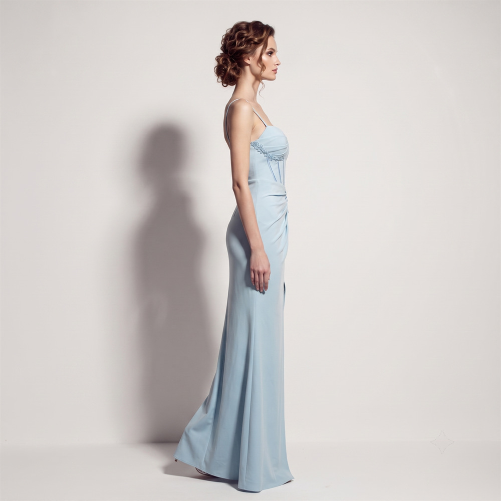Set beads banquet evening dress high split ladies long dress