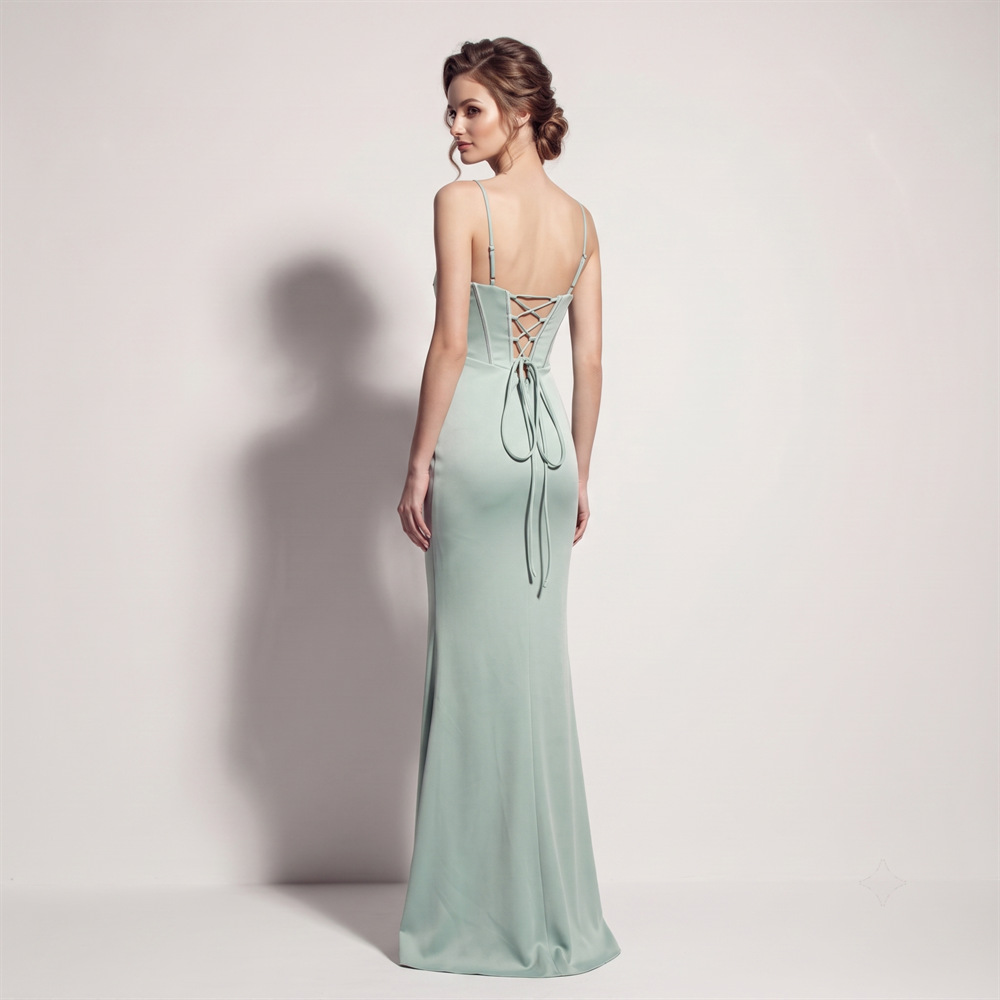 Set beads banquet evening dress high split ladies long dress