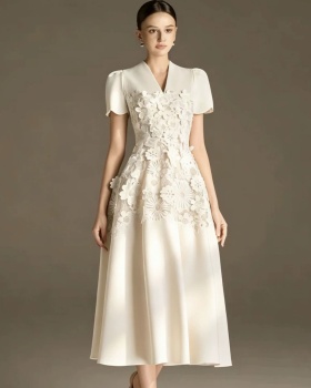 Temperament niche long dress A-line flowers dress
