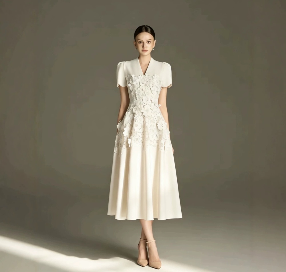 Temperament niche long dress A-line flowers dress