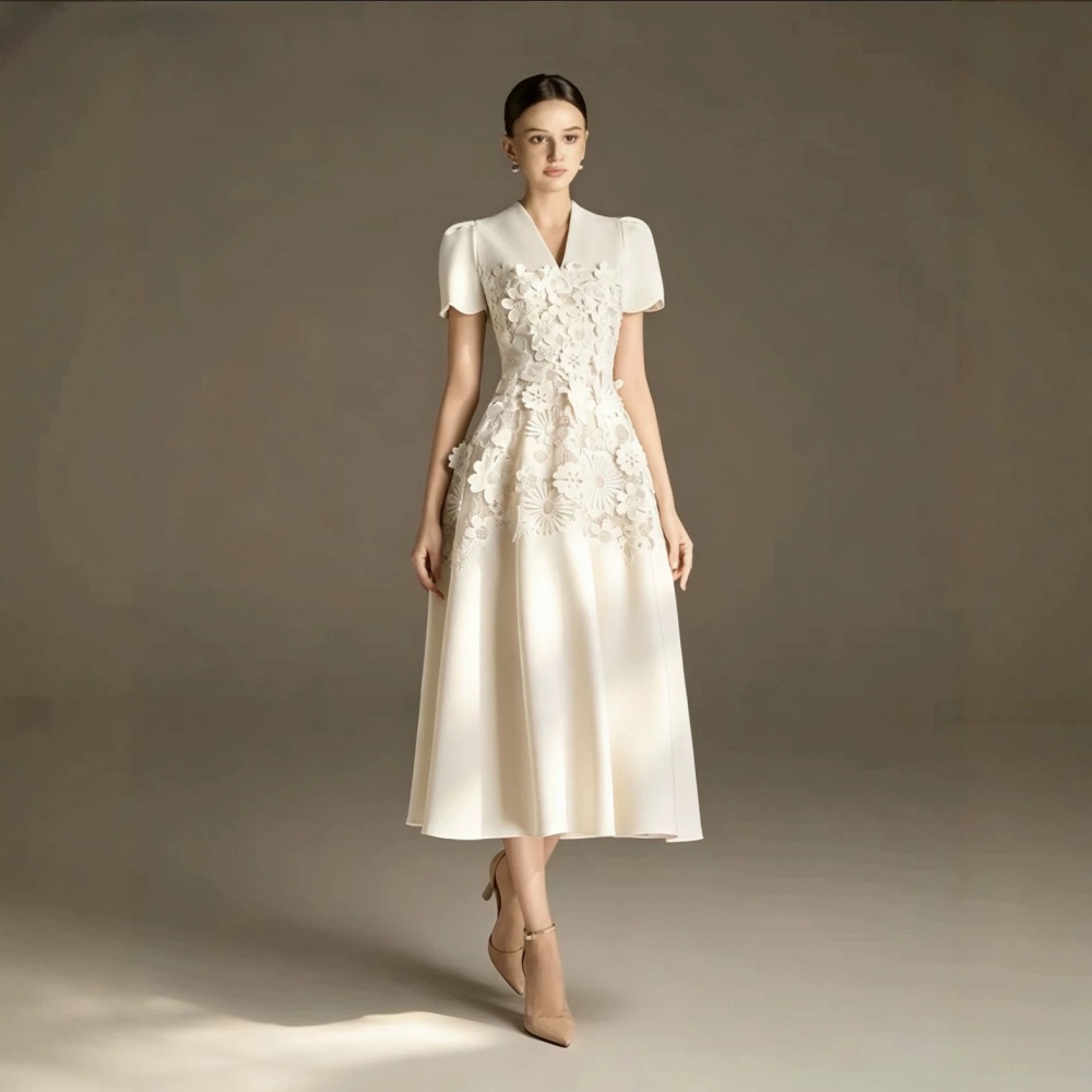 Temperament niche long dress A-line flowers dress