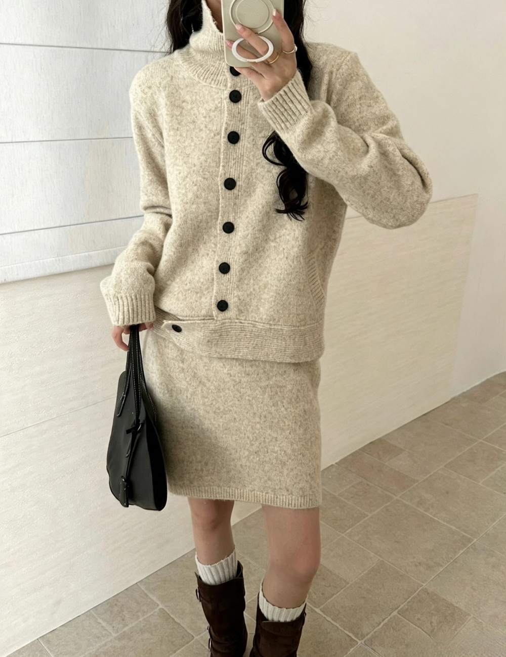 Korean style sweater buckle skirt a set for women