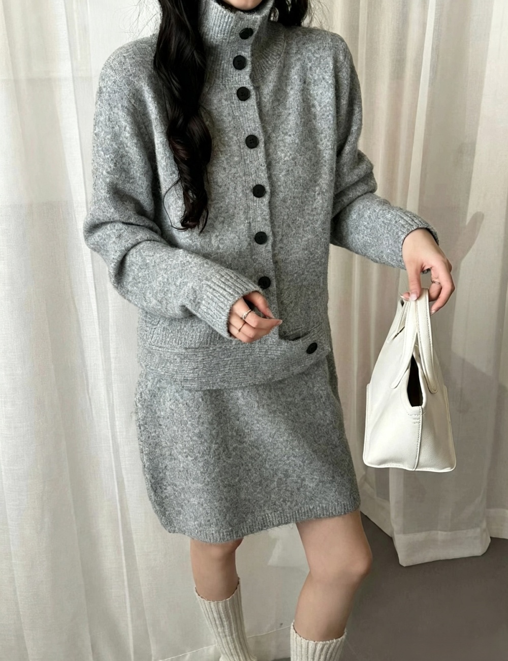 Korean style sweater buckle skirt a set for women