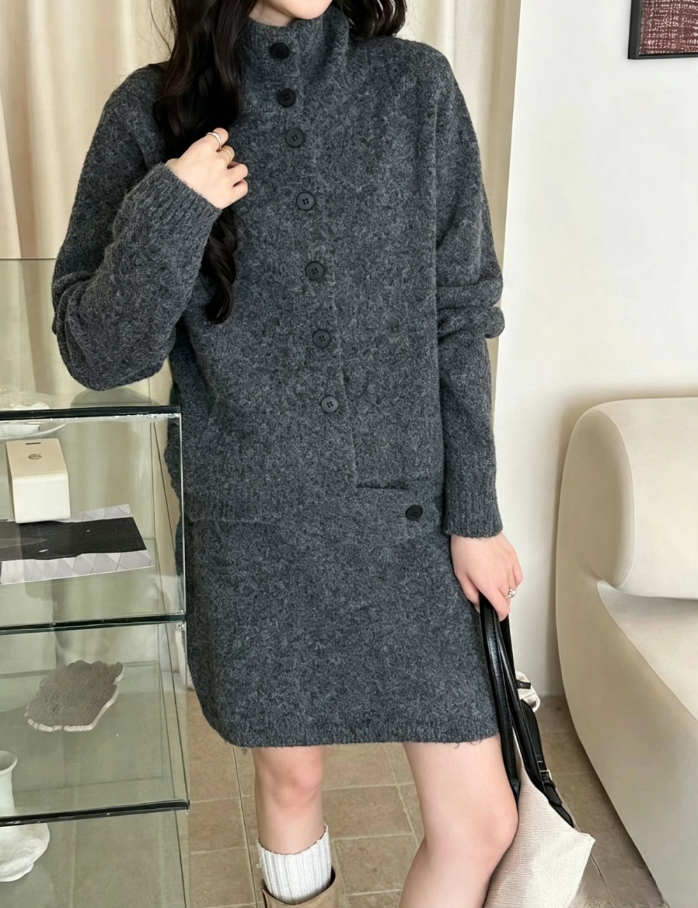 Korean style sweater buckle skirt a set for women
