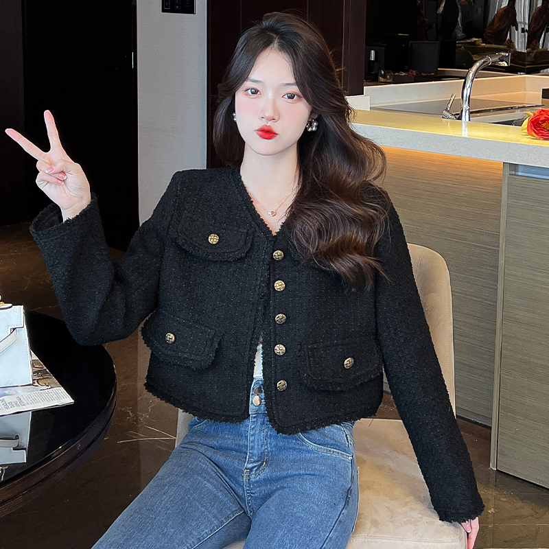 Black jacket spring and autumn coat for women