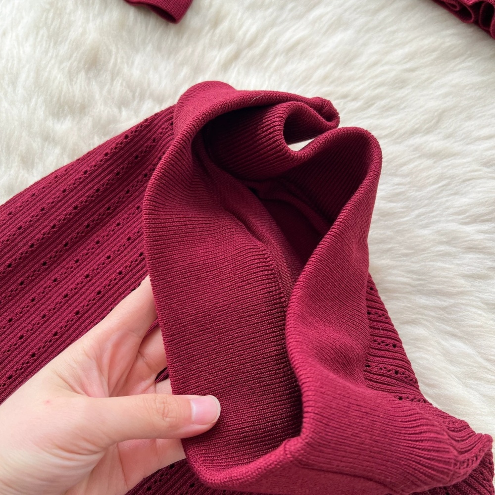 High waist big skirt sweater long sleeve skirt a set