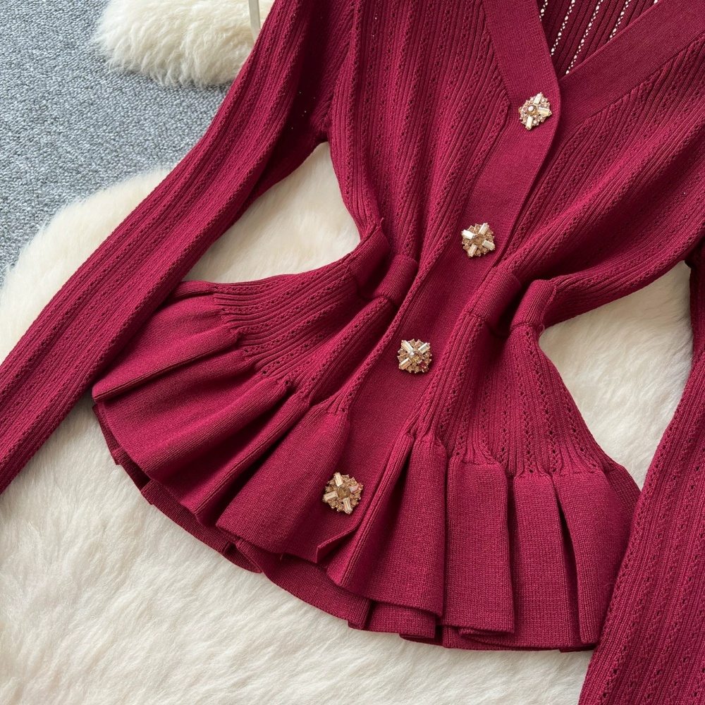 High waist big skirt sweater long sleeve skirt a set
