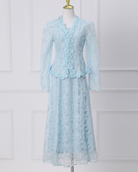 Colors embroidered waistcoat lady lace dress a set