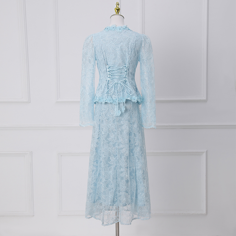 Colors embroidered waistcoat lady lace dress a set