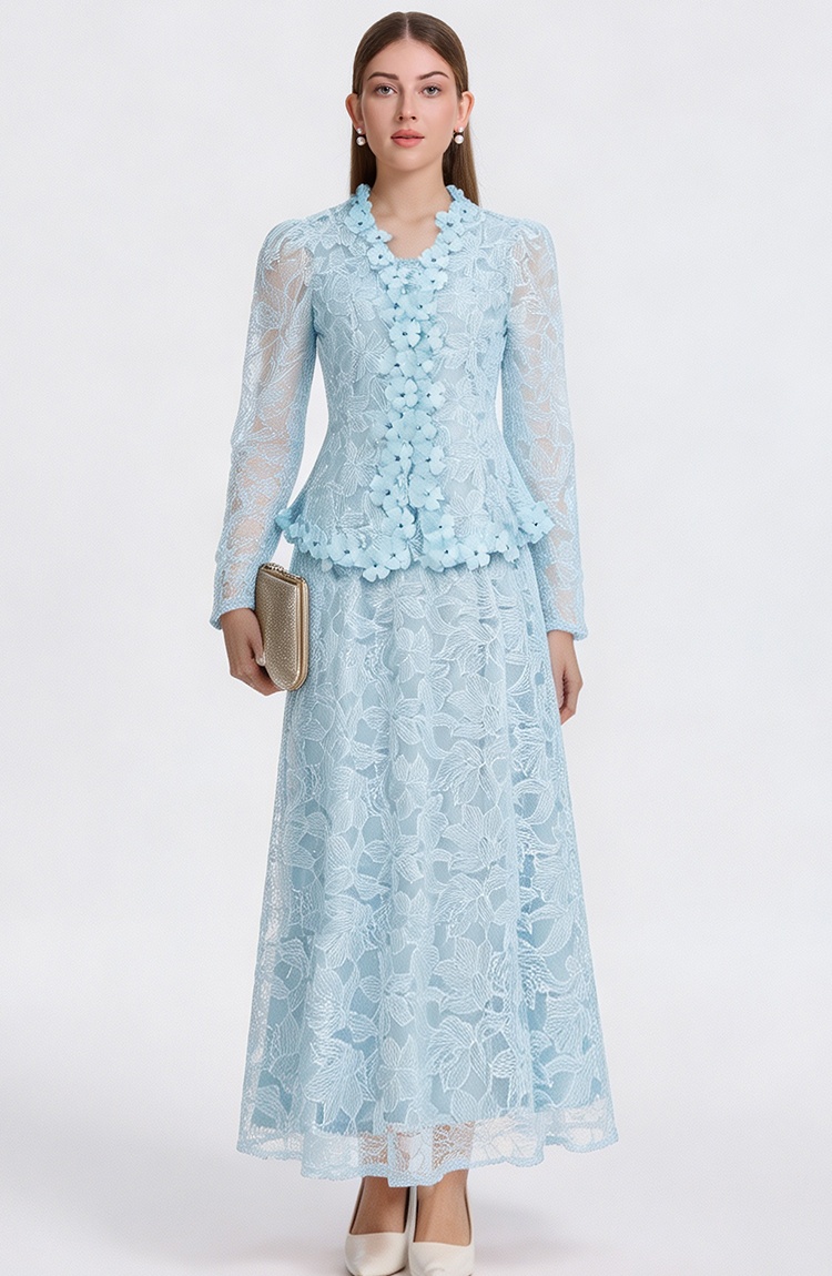 Colors embroidered waistcoat lady lace dress a set