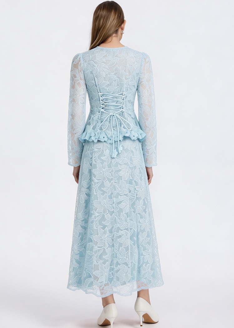 Colors embroidered waistcoat lady lace dress a set