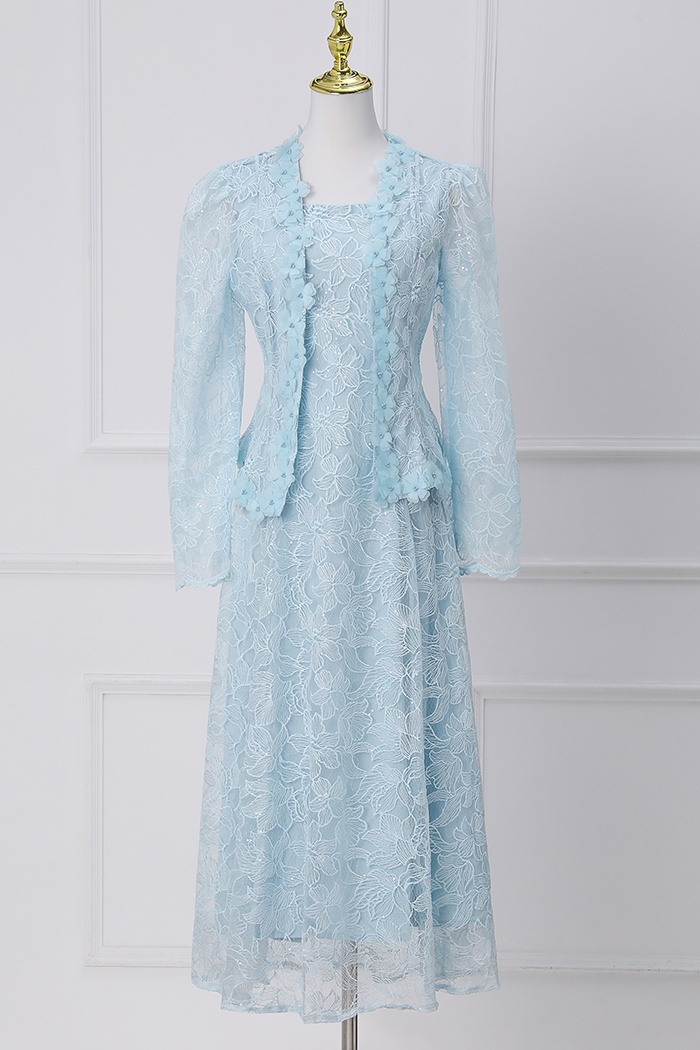 Colors embroidered waistcoat lady lace dress a set
