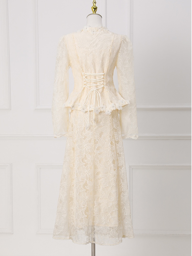 Colors embroidered waistcoat lady lace dress a set