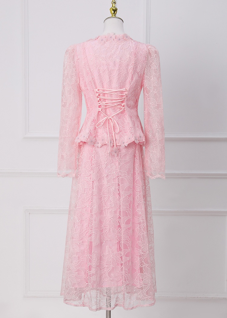 Colors embroidered waistcoat lady lace dress a set
