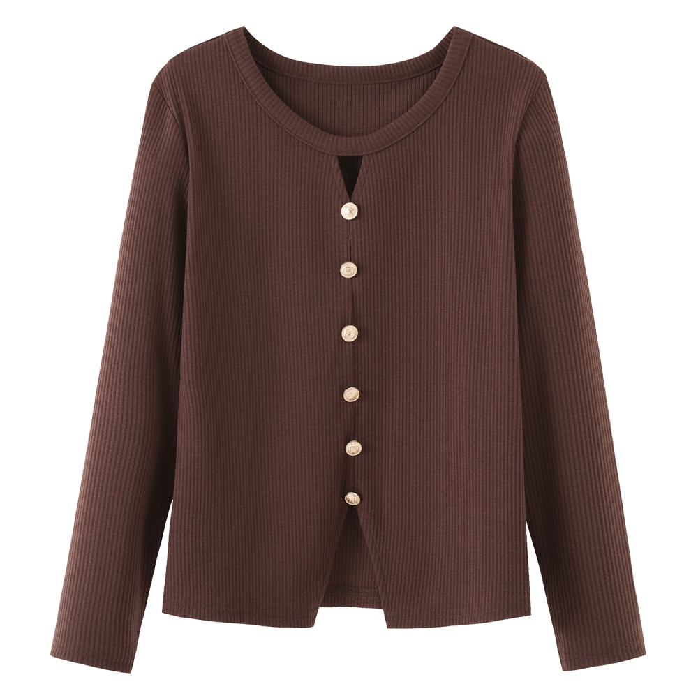 Single-breasted France style hollow tops for women