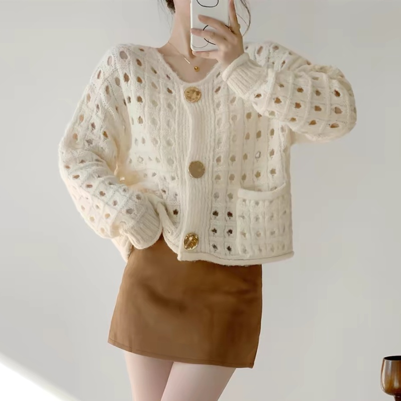 Small fellow short cardigan unique hollow jacket for women