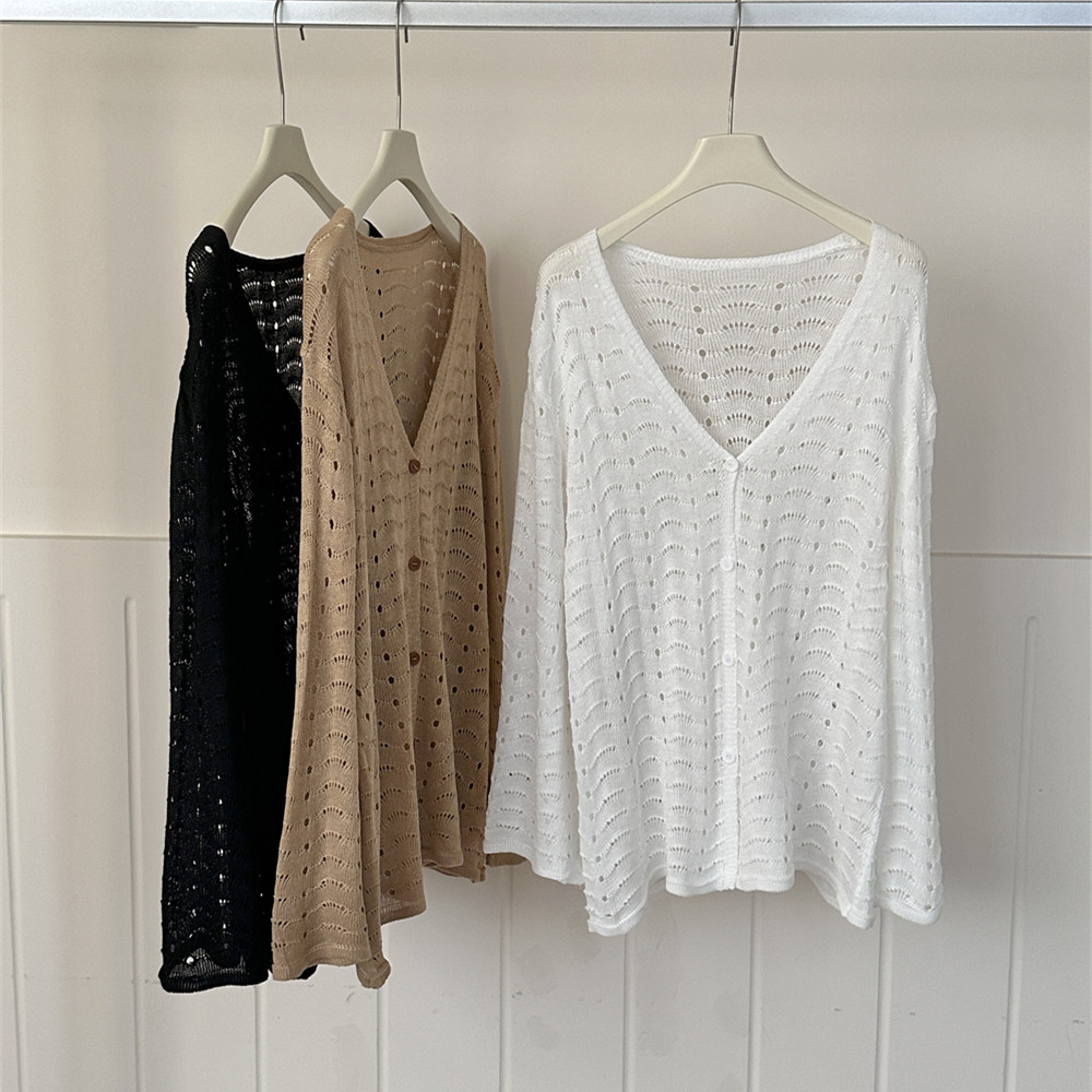 Long sleeve crochet cardigan loose tops for women