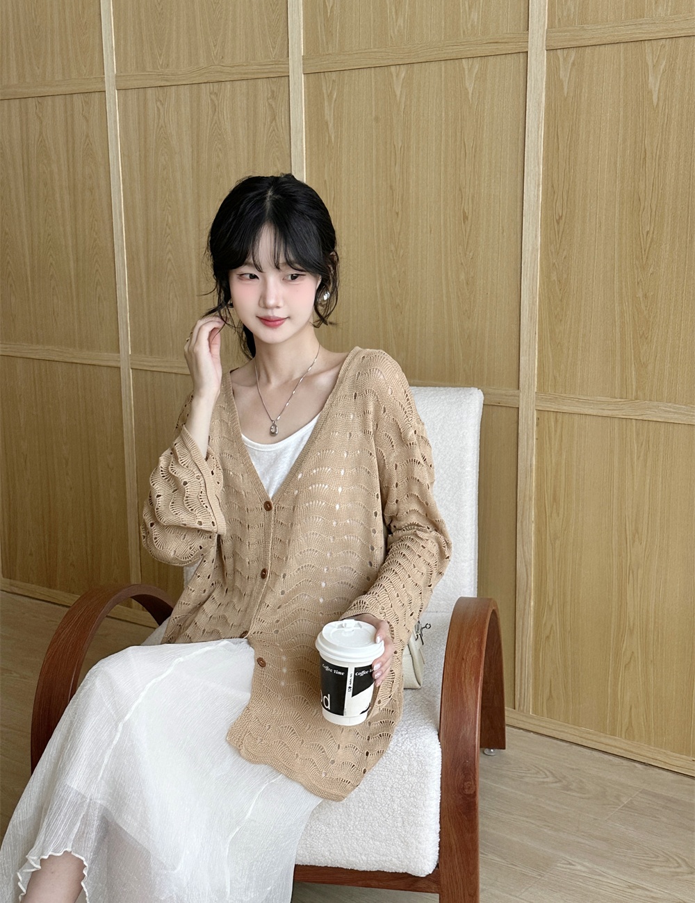 Long sleeve crochet cardigan loose tops for women
