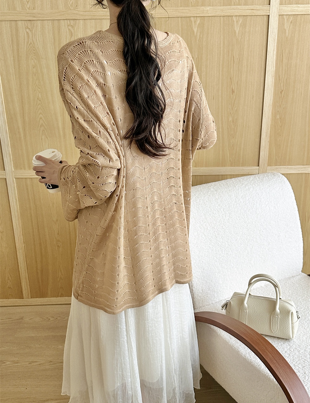 Long sleeve crochet cardigan loose tops for women