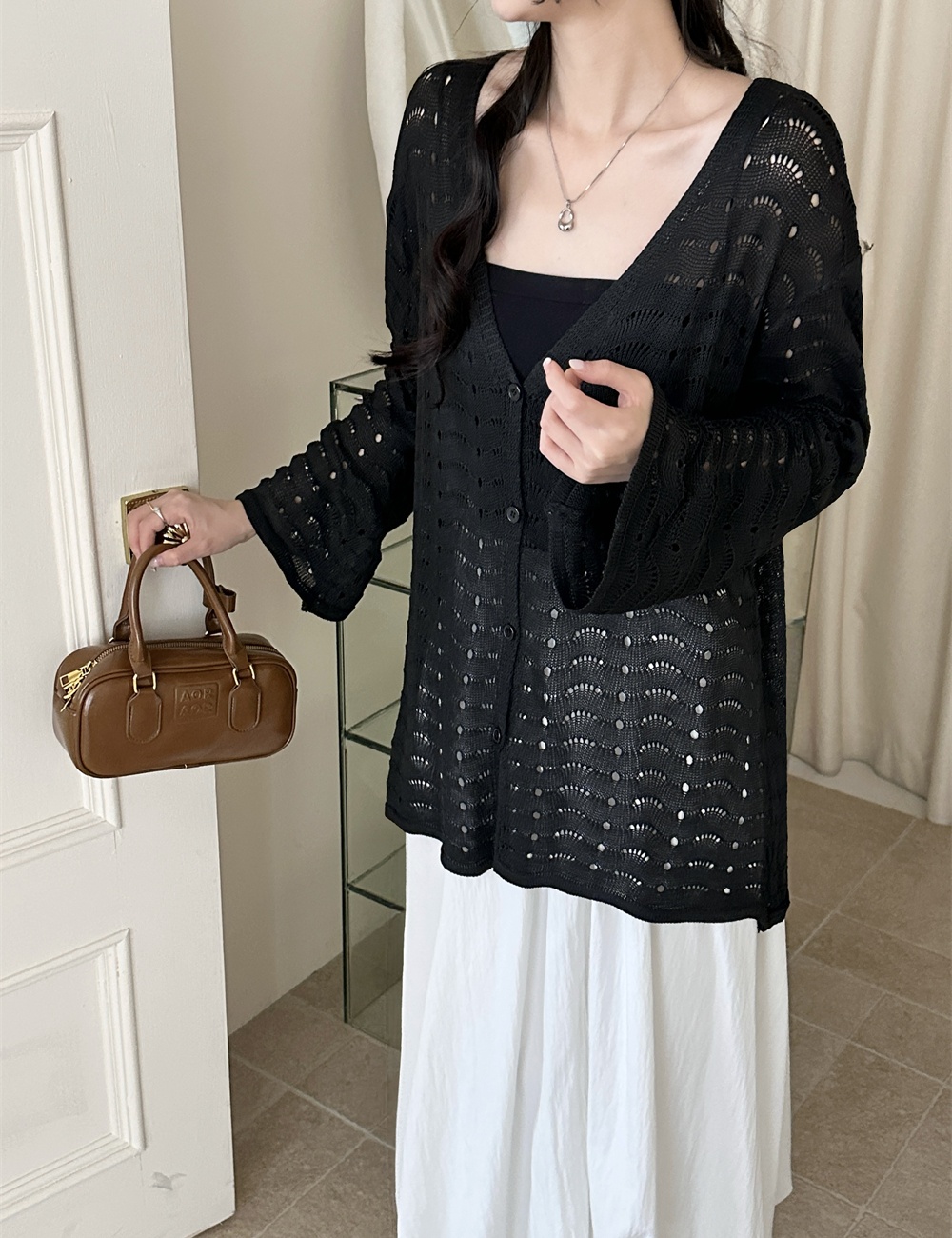 Long sleeve crochet cardigan loose tops for women