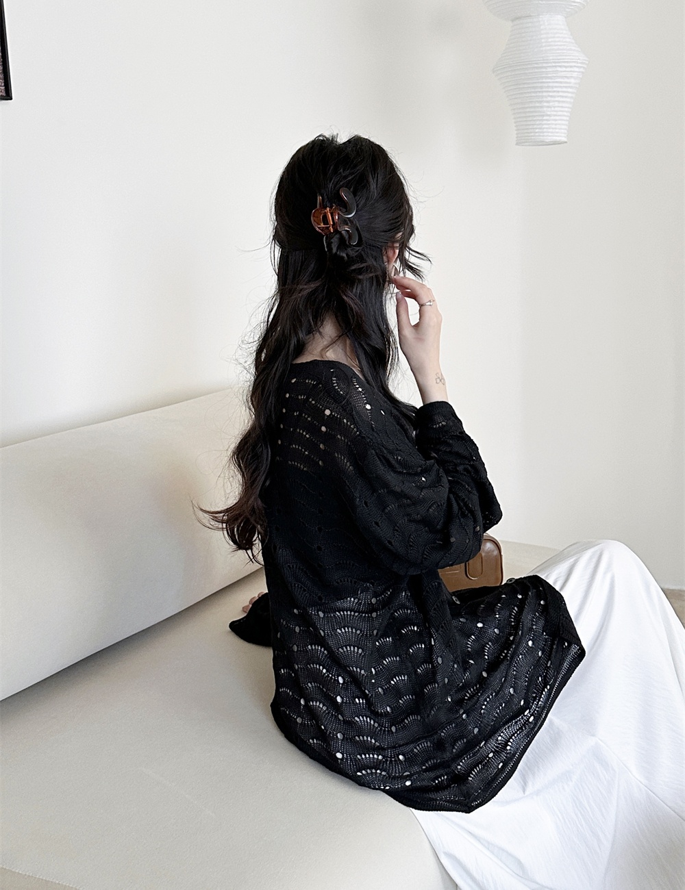 Long sleeve crochet cardigan loose tops for women