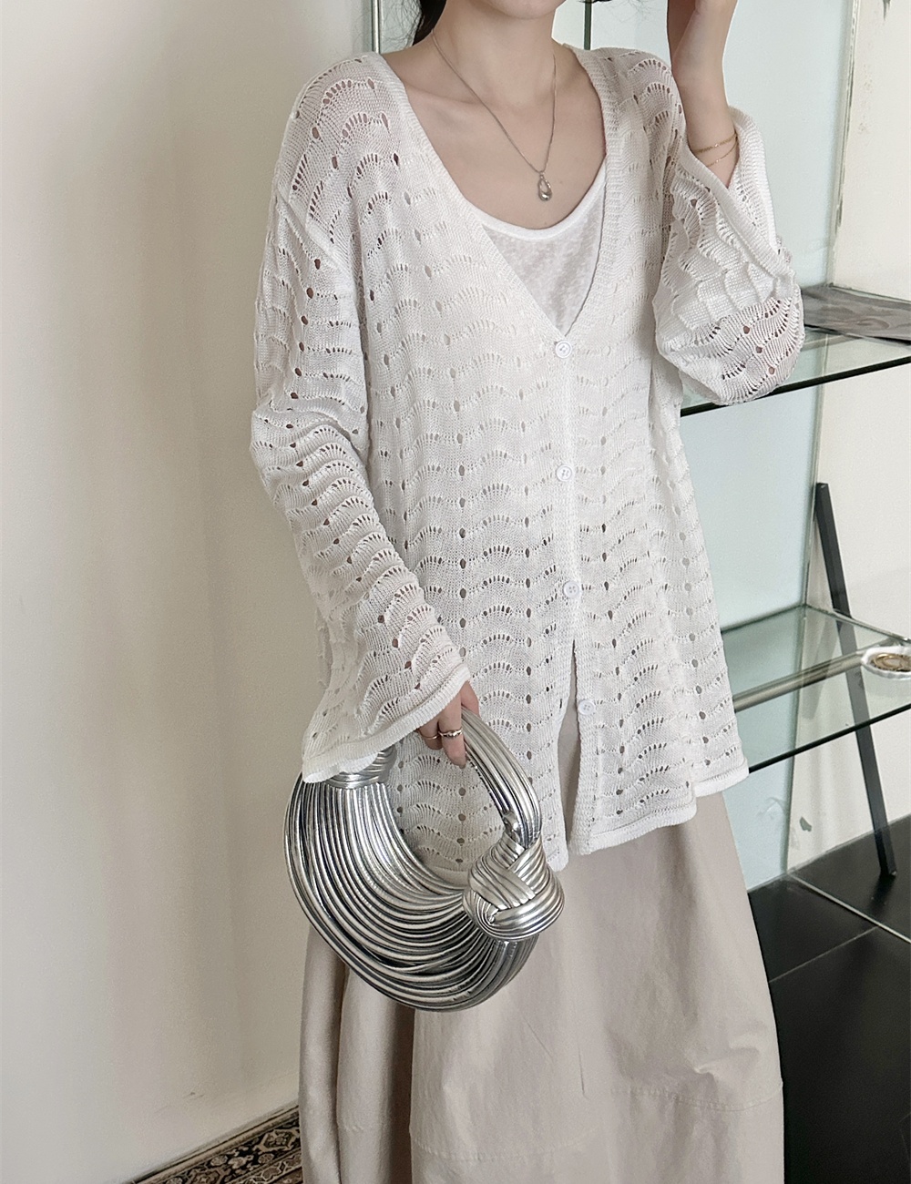 Long sleeve crochet cardigan loose tops for women
