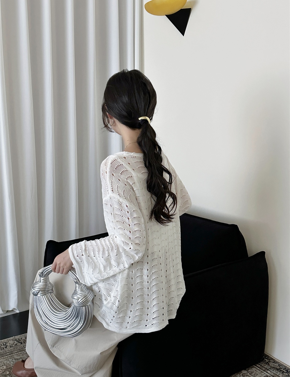 Long sleeve crochet cardigan loose tops for women
