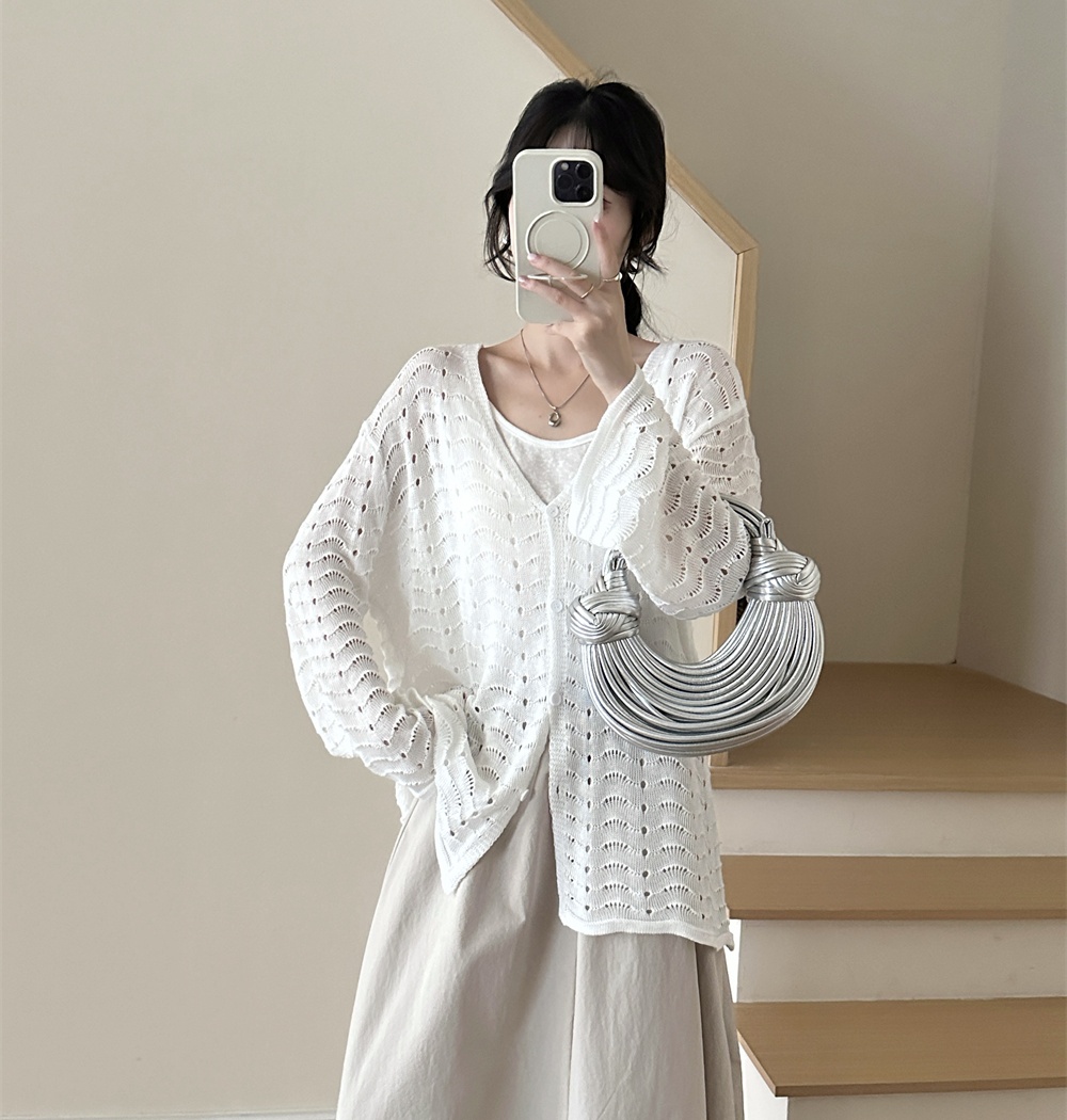 Long sleeve crochet cardigan loose tops for women
