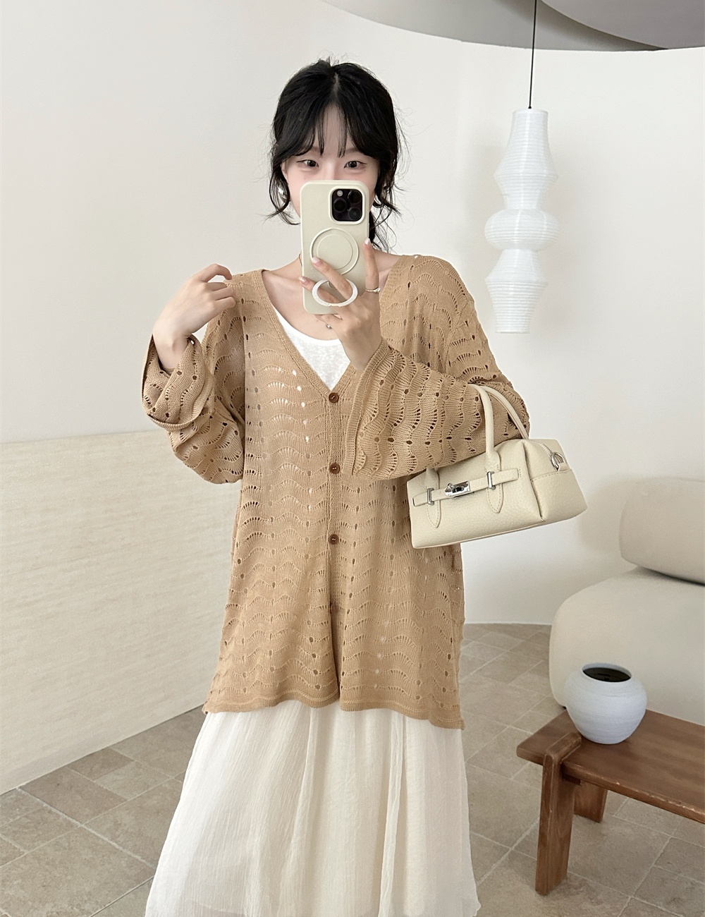 Long sleeve crochet cardigan loose tops for women
