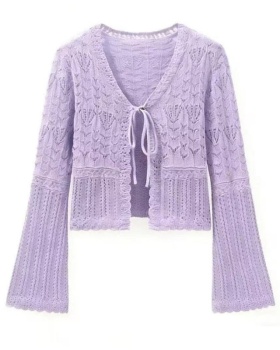 Hollow sunscreen green tops thin crochet cardigan