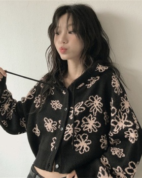 Knitted loose cardigan Korean style flowers coat for women