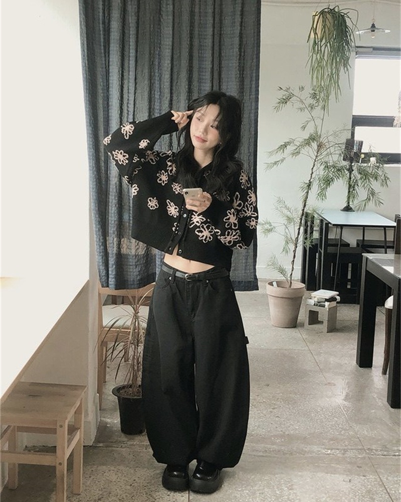 Knitted loose cardigan Korean style flowers coat for women
