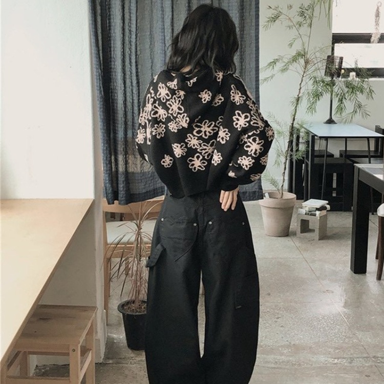 Knitted loose cardigan Korean style flowers coat for women